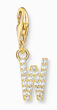 Thomas Sabo Sterling Silver Yellow Gold Plated Letter W Charm with Cubic Zirconia