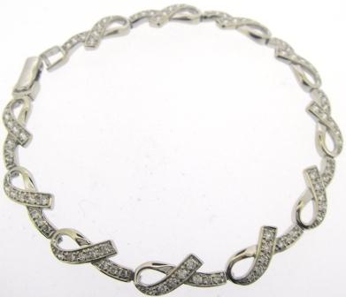 Vintage 9ct White Gold Cubic Zirconia Ribbon Link Bracelet 7.75'