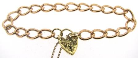 Vintage 9ct Rose Gold Curb Link Bracelet With Yellow Gold Padlock & Safety Chain