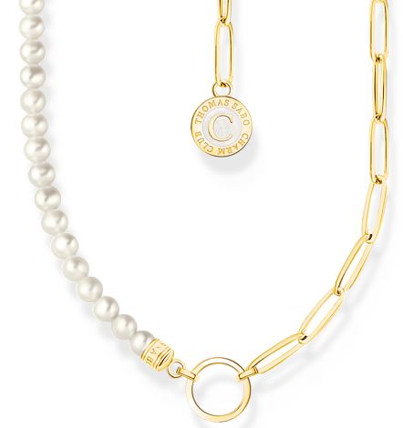 Thomas Sabo Sterling Silver Yellow Gold Plated Charm Necklace with Freshwater Pearl