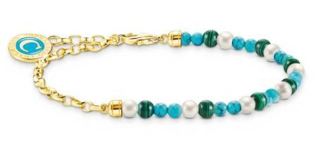 Thomas Sabo Sterling Silver Yellow Gold Plated Beads Charm Bracelet with Malachite