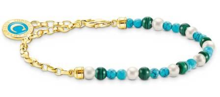 Thomas Sabo Sterling Silver Yellow Gold Plated Beads Charm Bracelet with Malachite