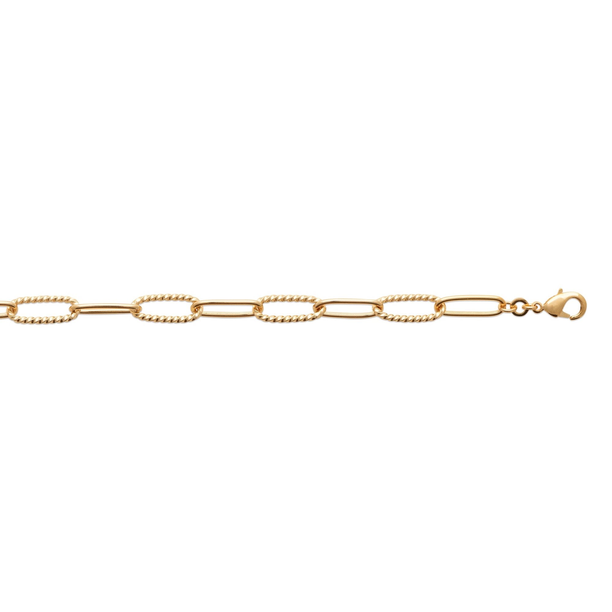 Street Lights - Yellow Gold Plated Plain And Twisted Rope Paperlink Bracelet 18cm