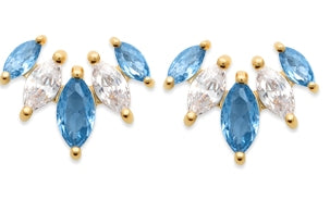 Burren - Five Points To Love, Yellow Gold Plated Blue Topaz & White CZ Stud Earrings