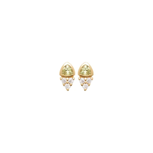 Burren - Meant For Each Other, Yellow Gold Plated Smokey Quartz Colour and Triple CZ Stud Earrings