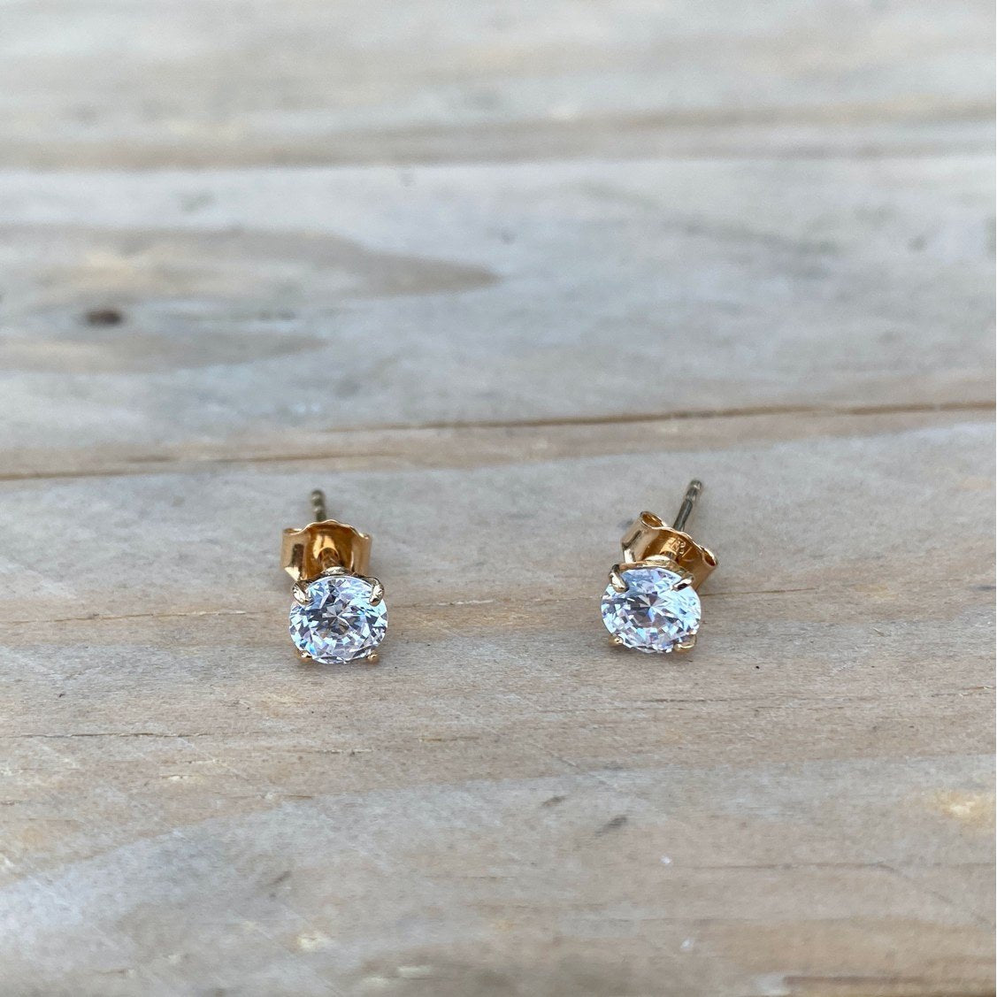 Heaven - Yellow Gold Plated Round CZ 4 Claw Stud Earrings 5mm