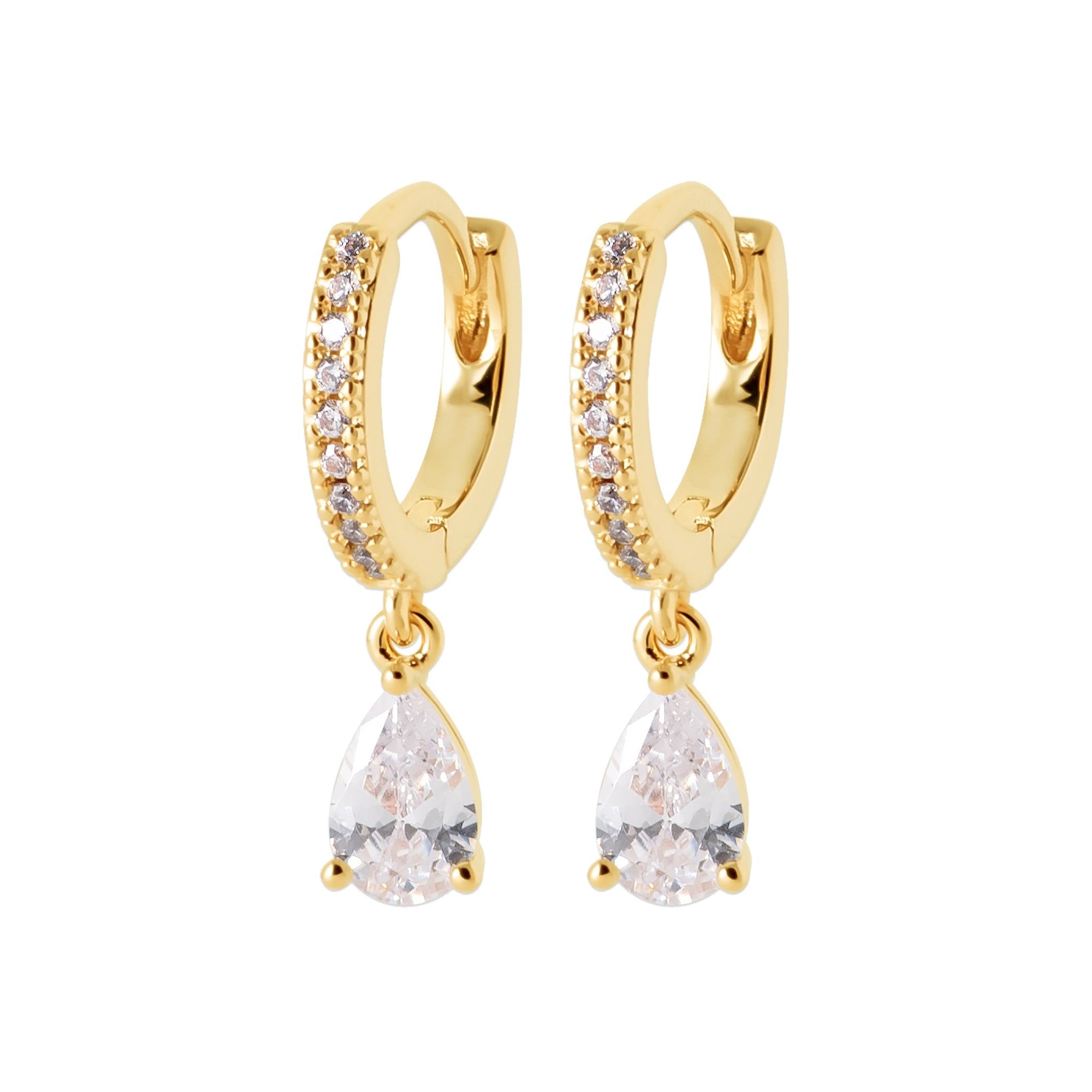 Burren - Wait with Me, Yellow Gold Plated  Teardrop CZ  Hoop  Earrings 8mm