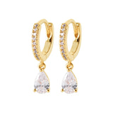 Wait with Me - Yellow Gold Plated Teardrop CZ Hoop Earrings 8mm