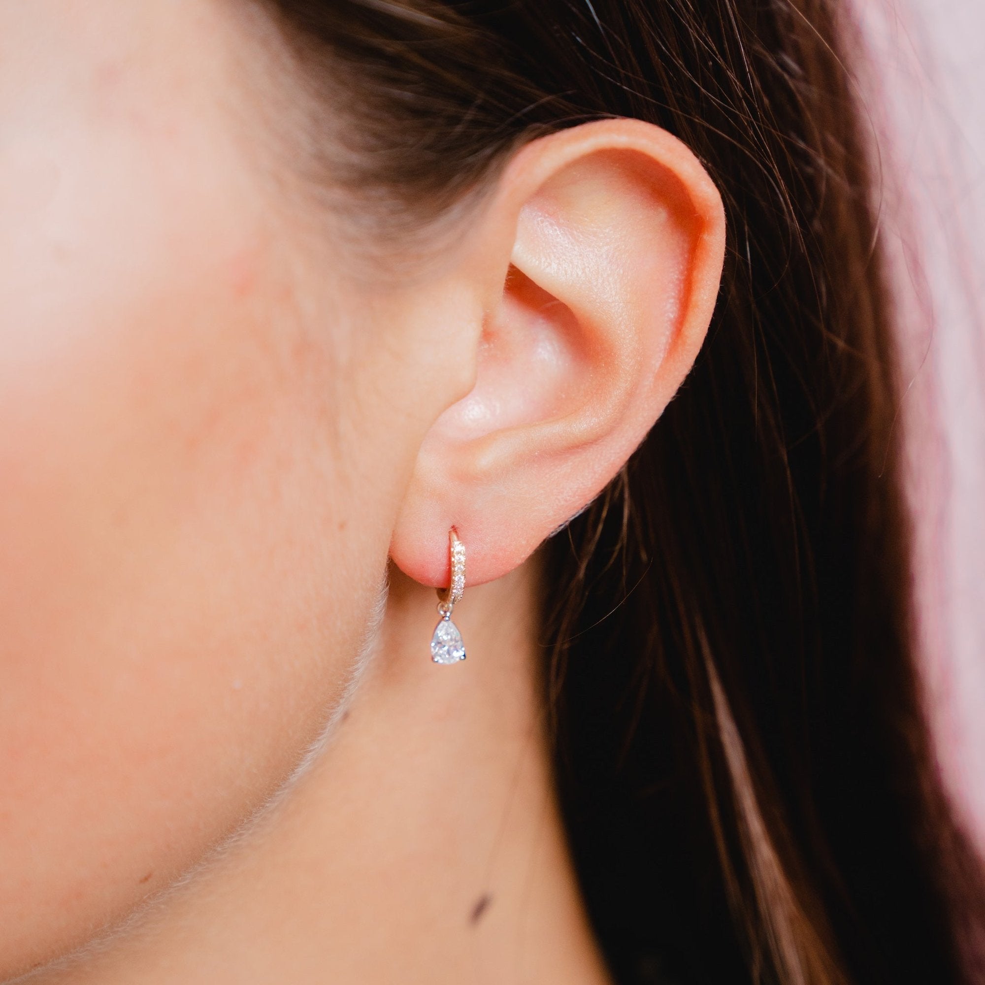 Burren - Wait with Me, Yellow Gold Plated  Teardrop CZ  Hoop  Earrings 8mm