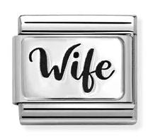 Nomination Composable Classic Wife Plate Charm - Stainless Steel & Sterling Silver with Black