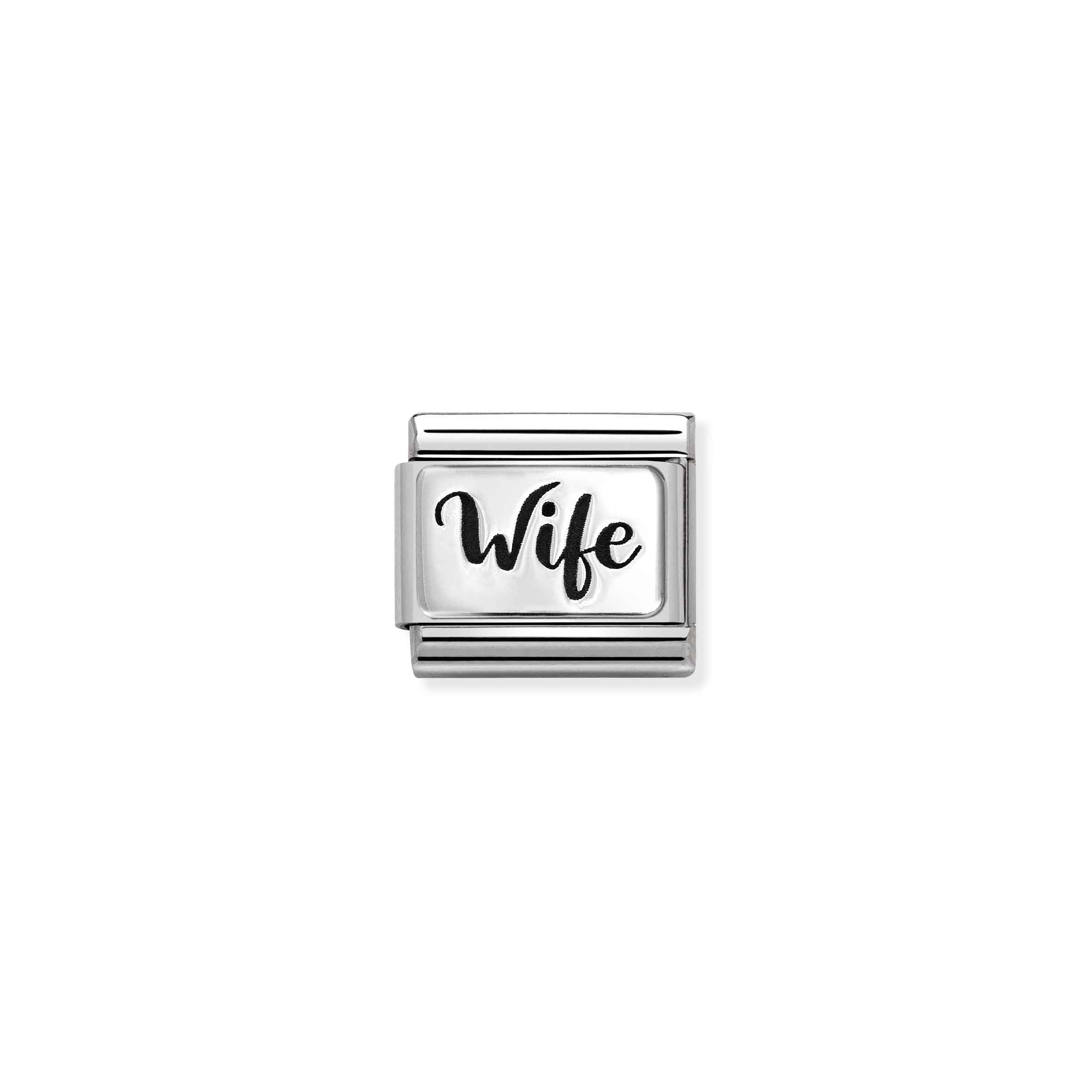Nomination Composable Classic Wife Plate Charm - Stainless Steel & Sterling Silver with Black