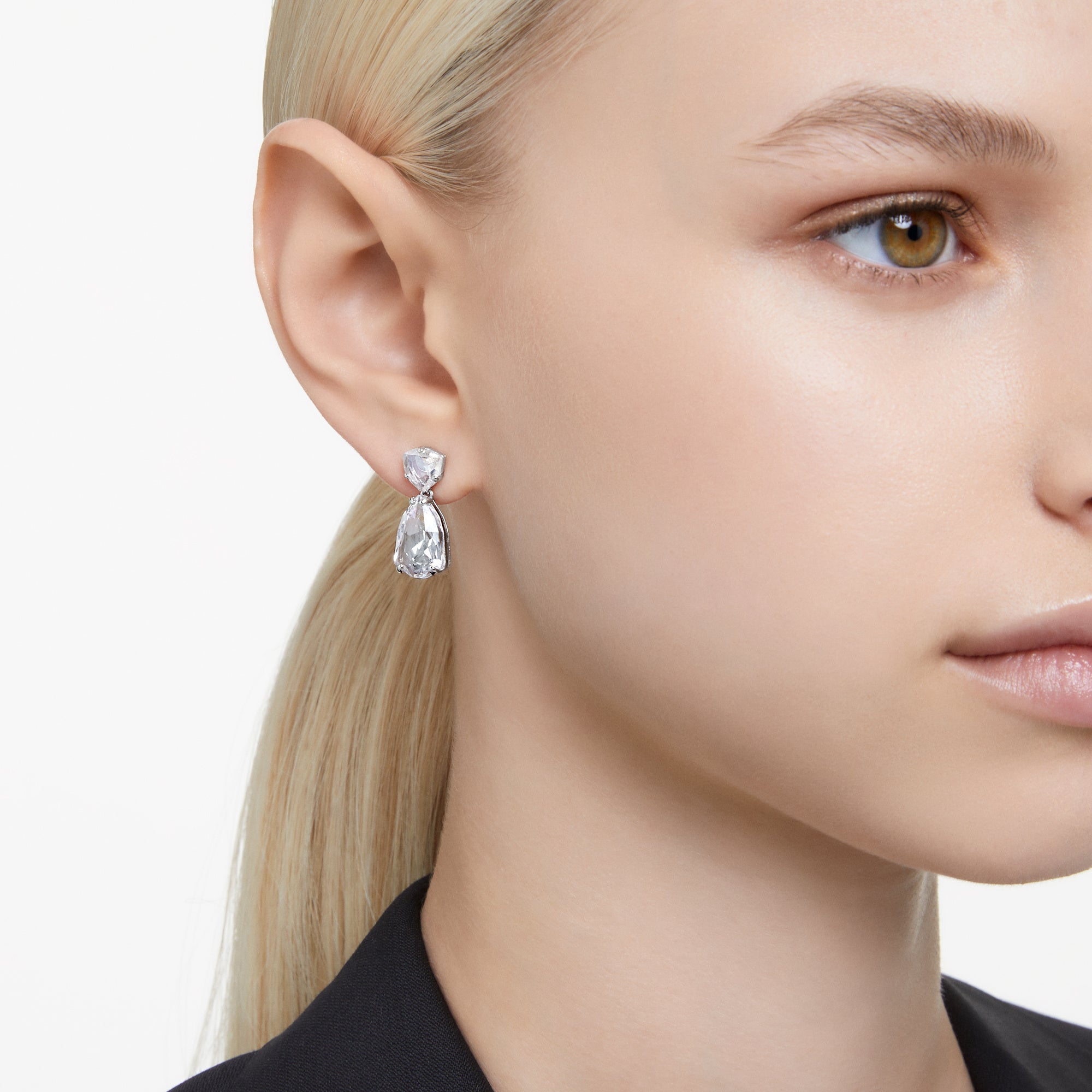 Swarovski Mesmera Drop Earrings - Rhodium Plated - Mixed Cuts White Crystal