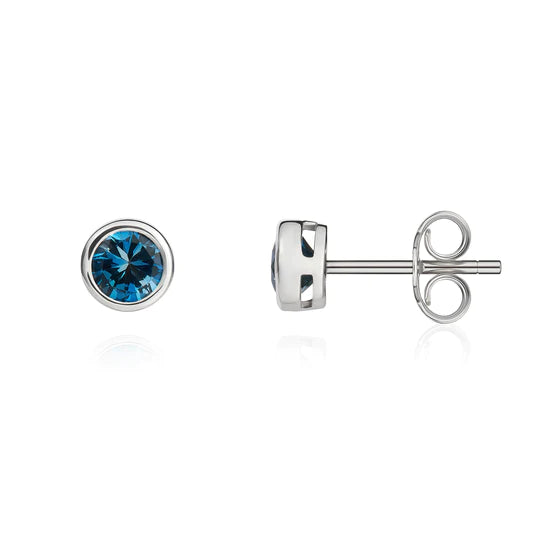 9ct White Gold Round London Blue Topaz Stud Earrings