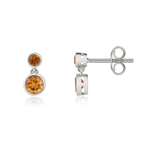 9ct White Gold Double Citrine Drop Earrings