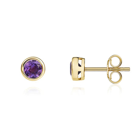 9ct Yellow Gold Amethyst Stud Earrings