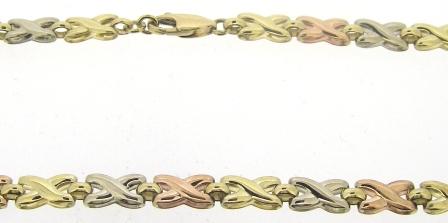 Vintage 9ct Yellow,White And Rose Gold 'X' Necklet 16.5'