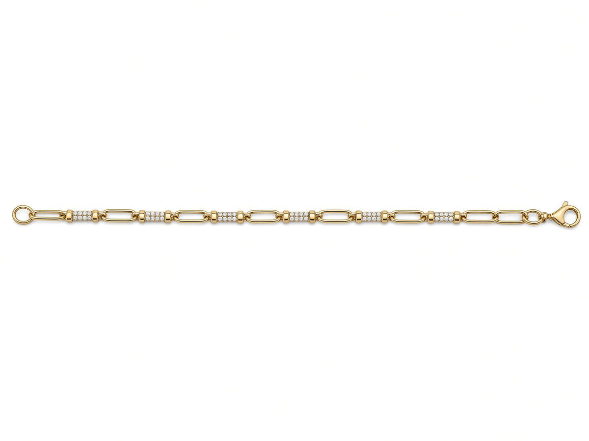 9ct Yellow Gold Open Link Cubic Zirconia Bar Bracelet 19cm