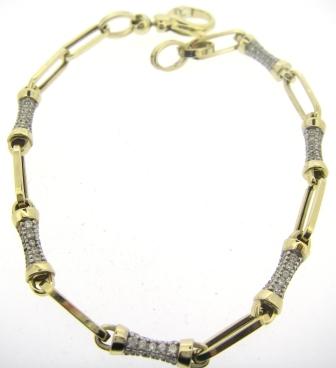 9ct Yellow Gold CZ Bar and Open Link Bracelet
