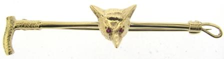 Vintage 9ct Yellow Gold Foxes Head And Crop Brooch
