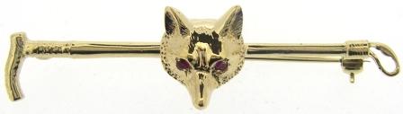 Vintage 9ct Yellow Gold Foxes Head And Crop Brooch