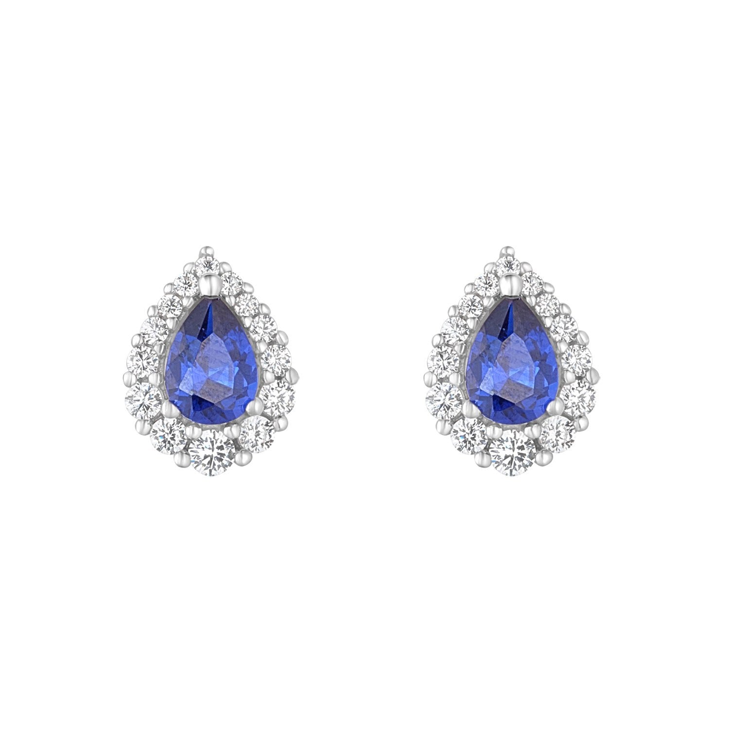 Sterling Silver Synthetic Sapphire & Cubic Zirconia Pear Cluster Stud Earrings