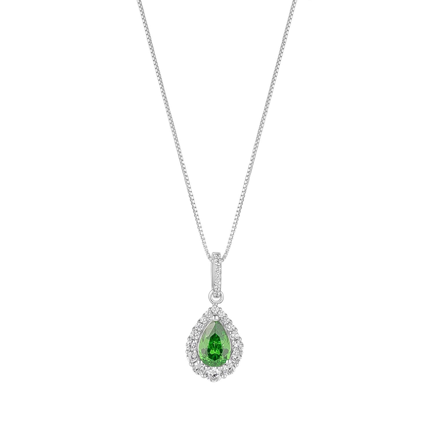 Sterling Silver Synthetic Emerald & Cubic Zirconia Pear Cluster Pendant 16-18'