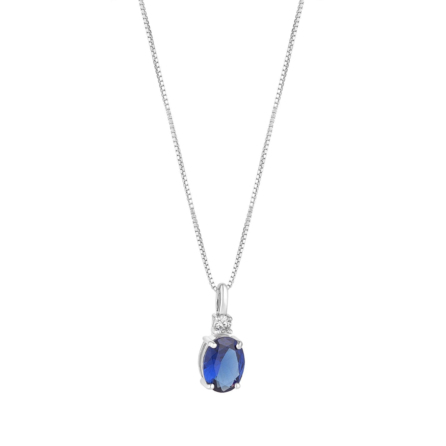 Sterling Silver Synthetic Sapphire & Cubic Zirconia Pendant