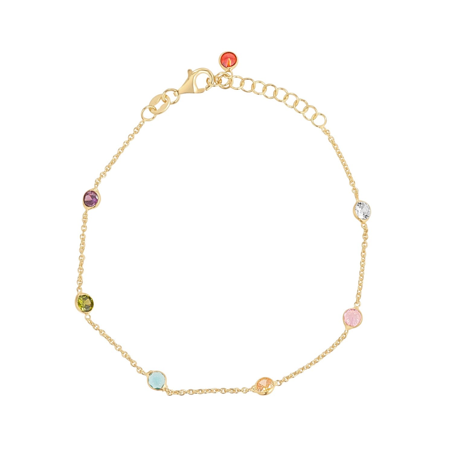 Sterling Silver Yellow Gold Plated Multi Colour Stone Bracelet