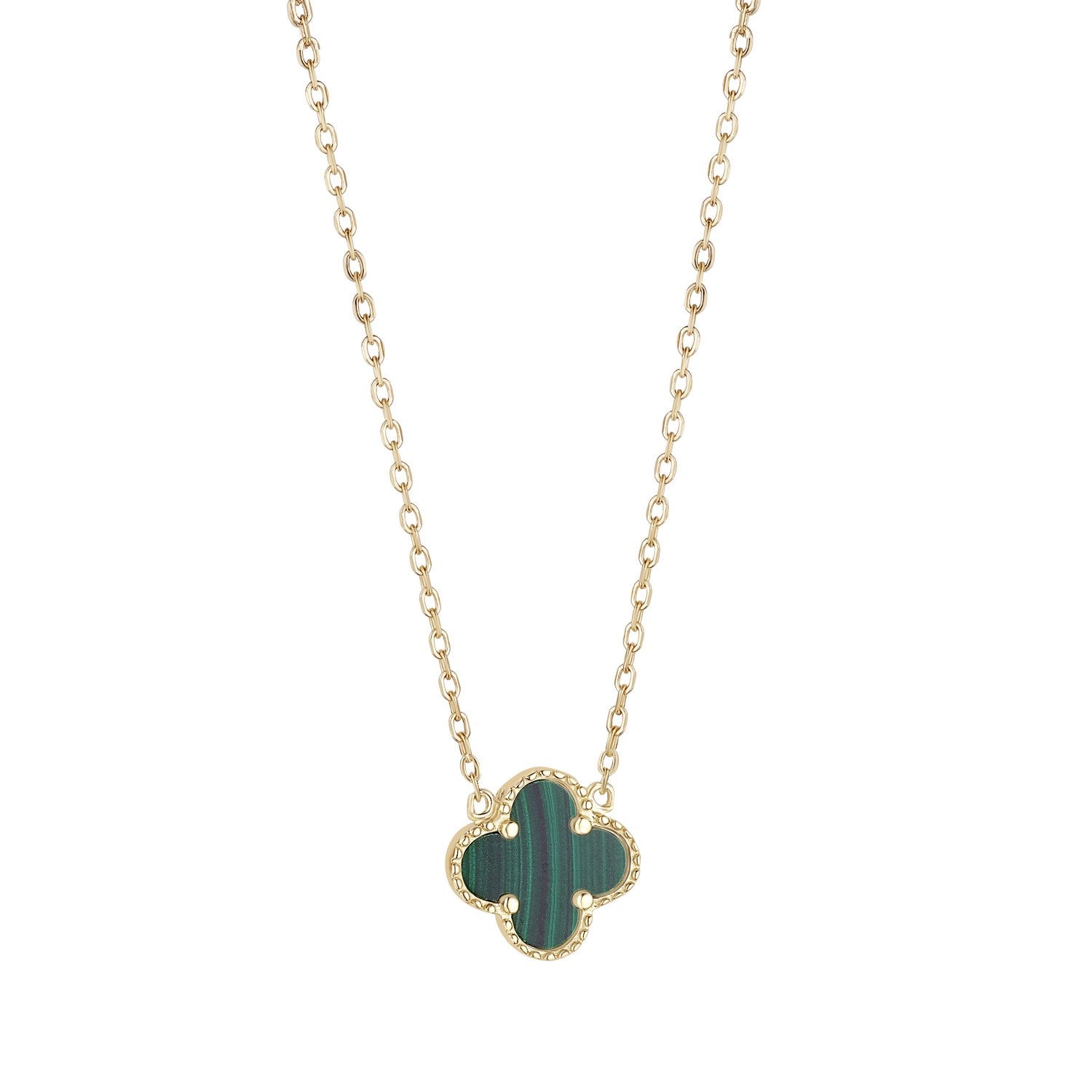 Sterling Silver Yellow Gold Plated Malachite Clover Necklet 16-18'