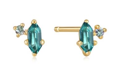 Ania Haie Silver and Yellow Gold Plated Teal Sparkle Emblem Stud Earrings