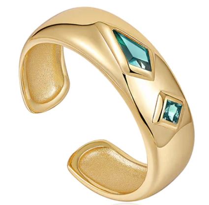 SS/YGP Teal CZ Band Ring