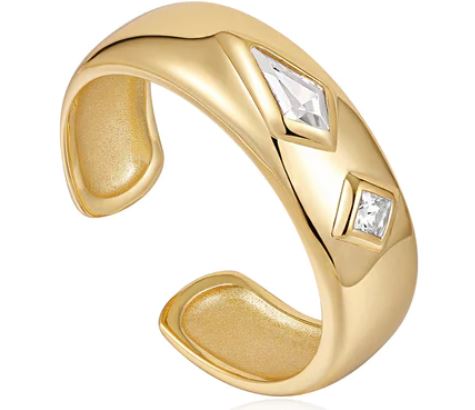 Ania Haie Silver and Yellow Gold Plated Cubic Zirconia Adjustable Thick Band Ring