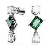 Swarovski Mesmera Drop Earrings - Rhodium Plated - Mixed Cuts White & Green Crystal