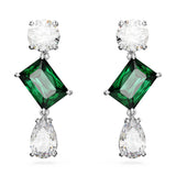 Swarovski Mesmera Drop Earrings - Rhodium Plated - Mixed Cuts White & Green Crystal