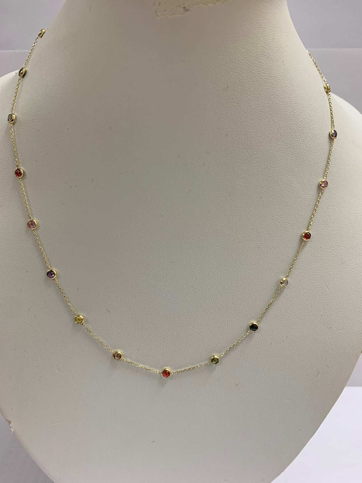 Sparkling Multicoloured CZ 9ct Yellow Gold Necklet