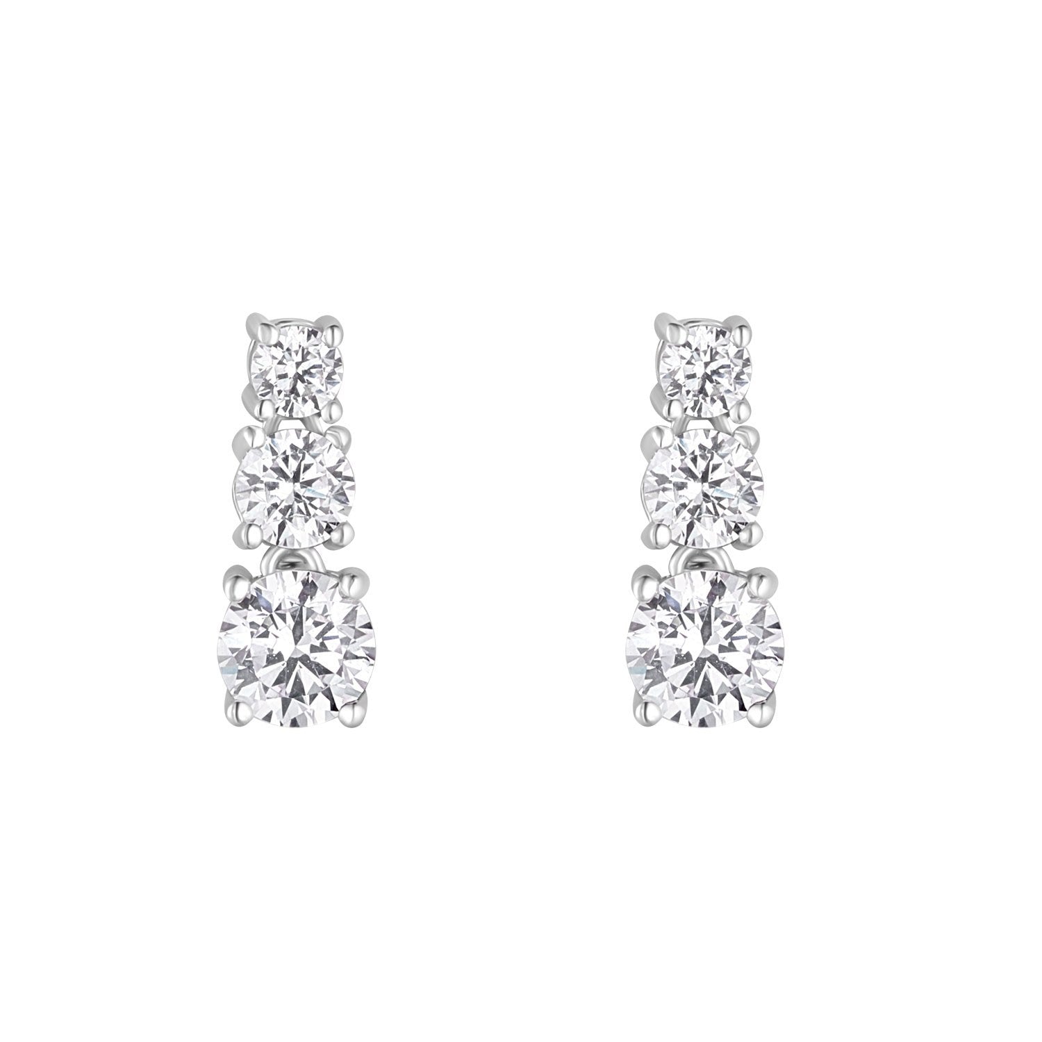 Sterling Silver Cubic Zirconia Trilogy Drop Earrings