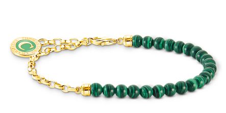 Thomas Sabo Yellow Gold Plated Sterling Silver Green Beads Charm Bracelet with Malachite