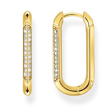 Thomas Sabo Sterling Silver Yellow Gold Plated Oval Hoop Earrings with Cubic Zirconia