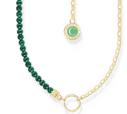 Thomas Sabo Yellow Gold Plated Sterling Silver Necklace with Green Malachite Beads