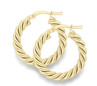 9ct Yellow Gold Oval Twist Hoop Earrings
