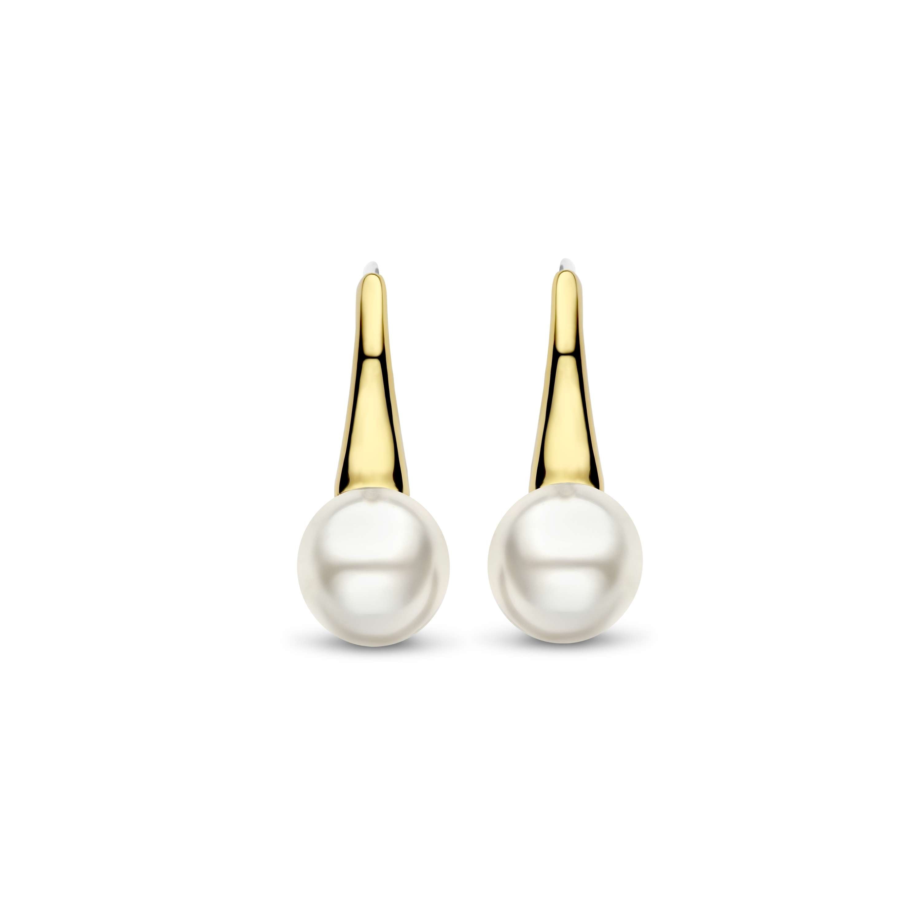 Ti Sento Sterling Silver & Yellow Gold Plated Pearl Hook Earrings