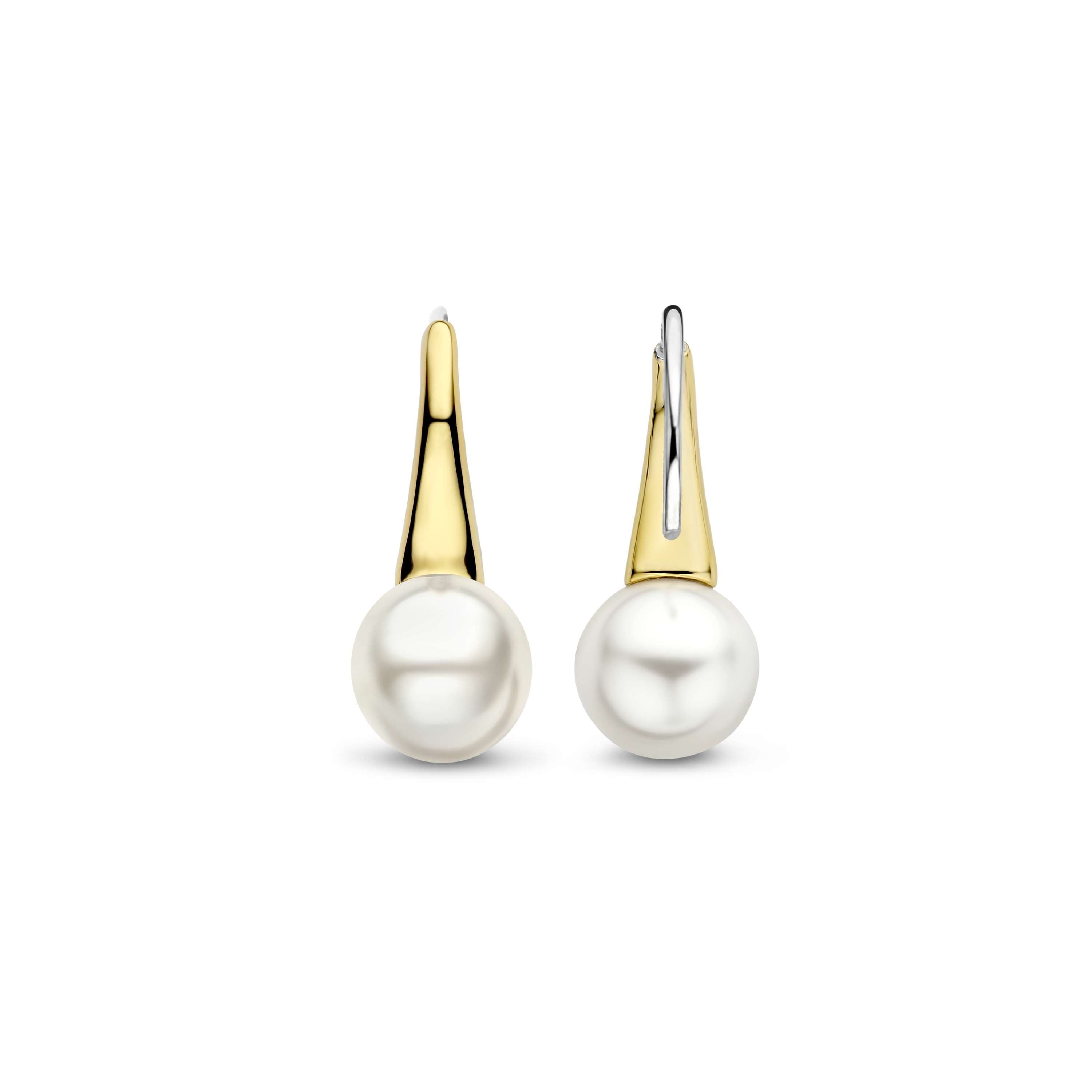 Ti Sento Sterling Silver & Yellow Gold Plated Pearl Hook Earrings
