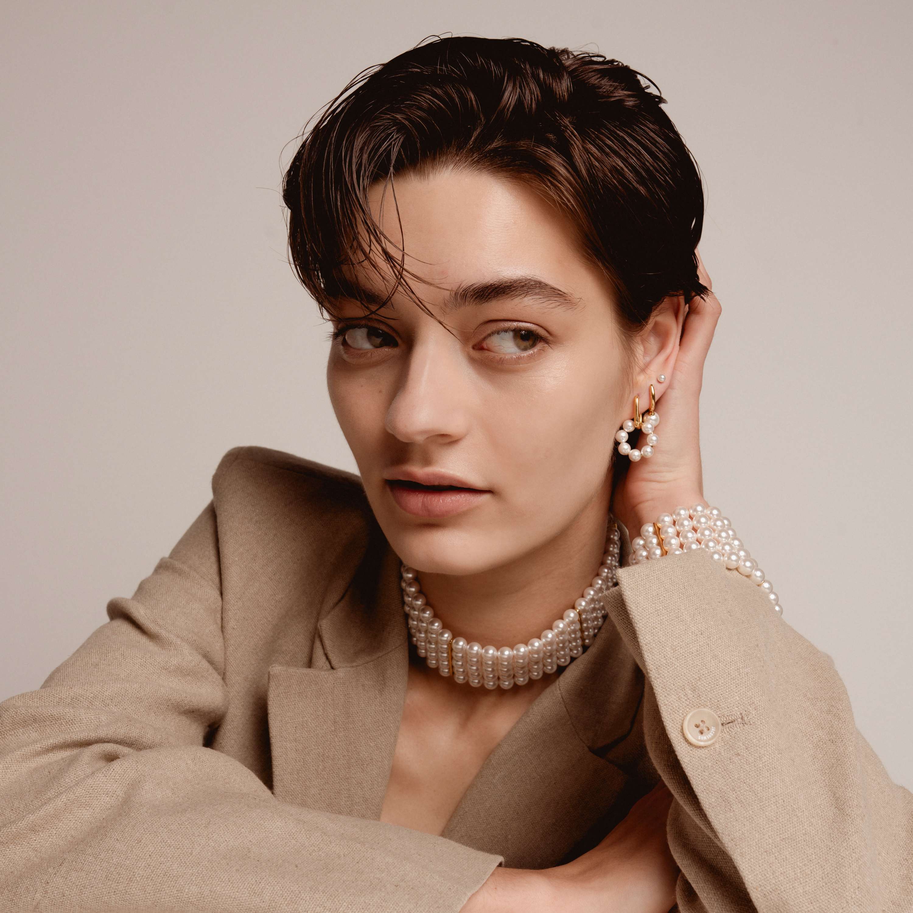 Ti Sento Sterling Silver Yellow Gold Plated Synthetic Pearl Drop Earrings