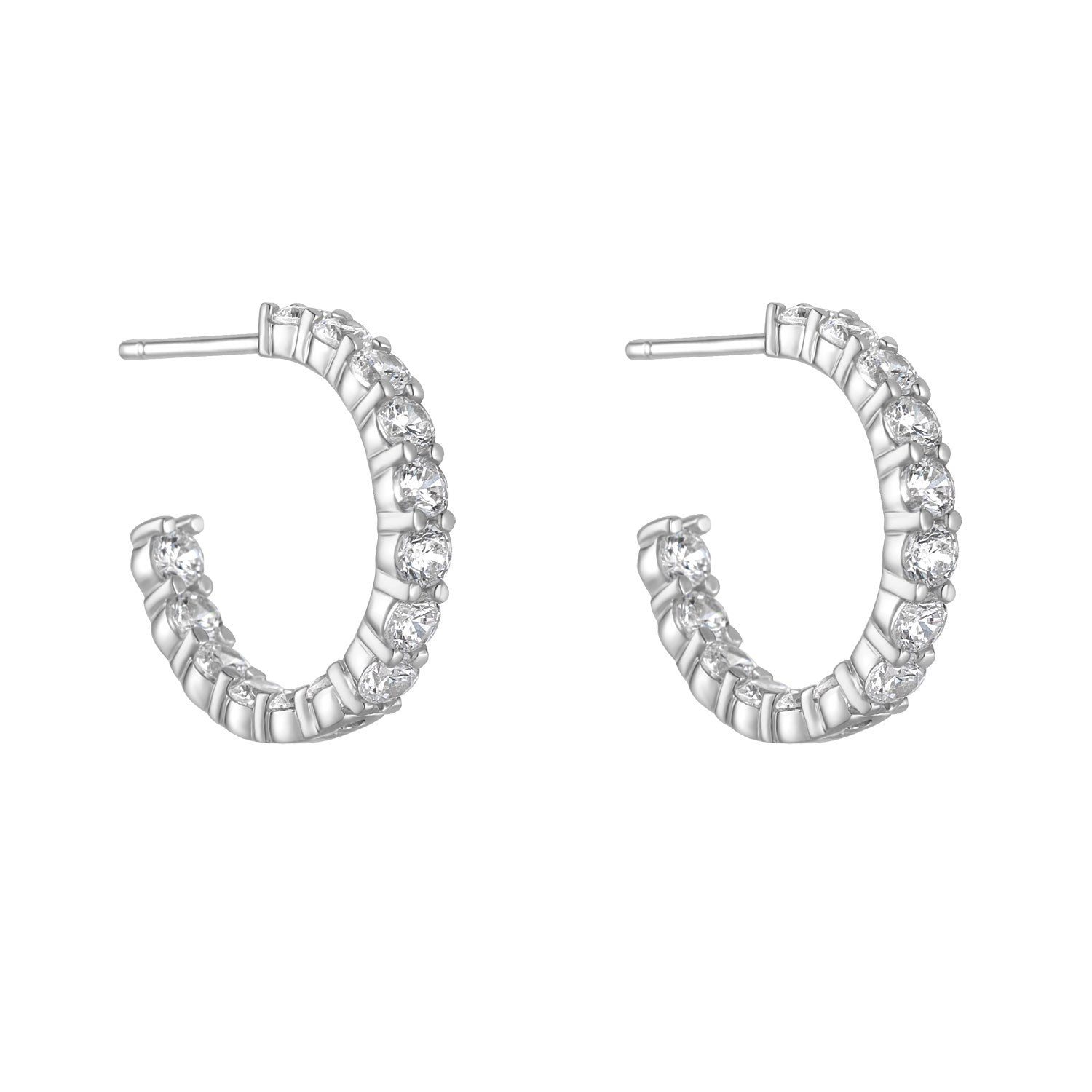 Sterling Silver Cubic Zirconia Inside Out Open Hoop Earrings 20mm
