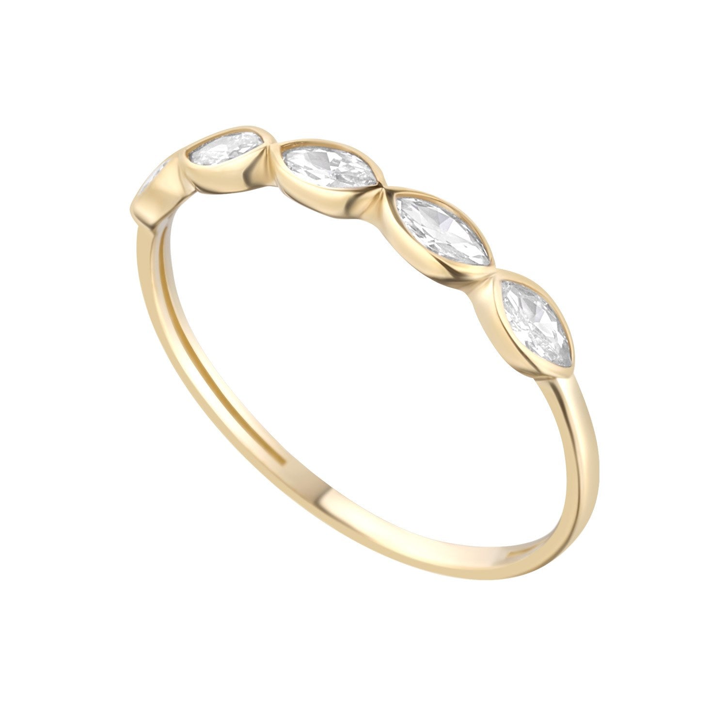 9ct Yellow Gold 5 Stone Cubic Zirconia Marquise Cut Ring