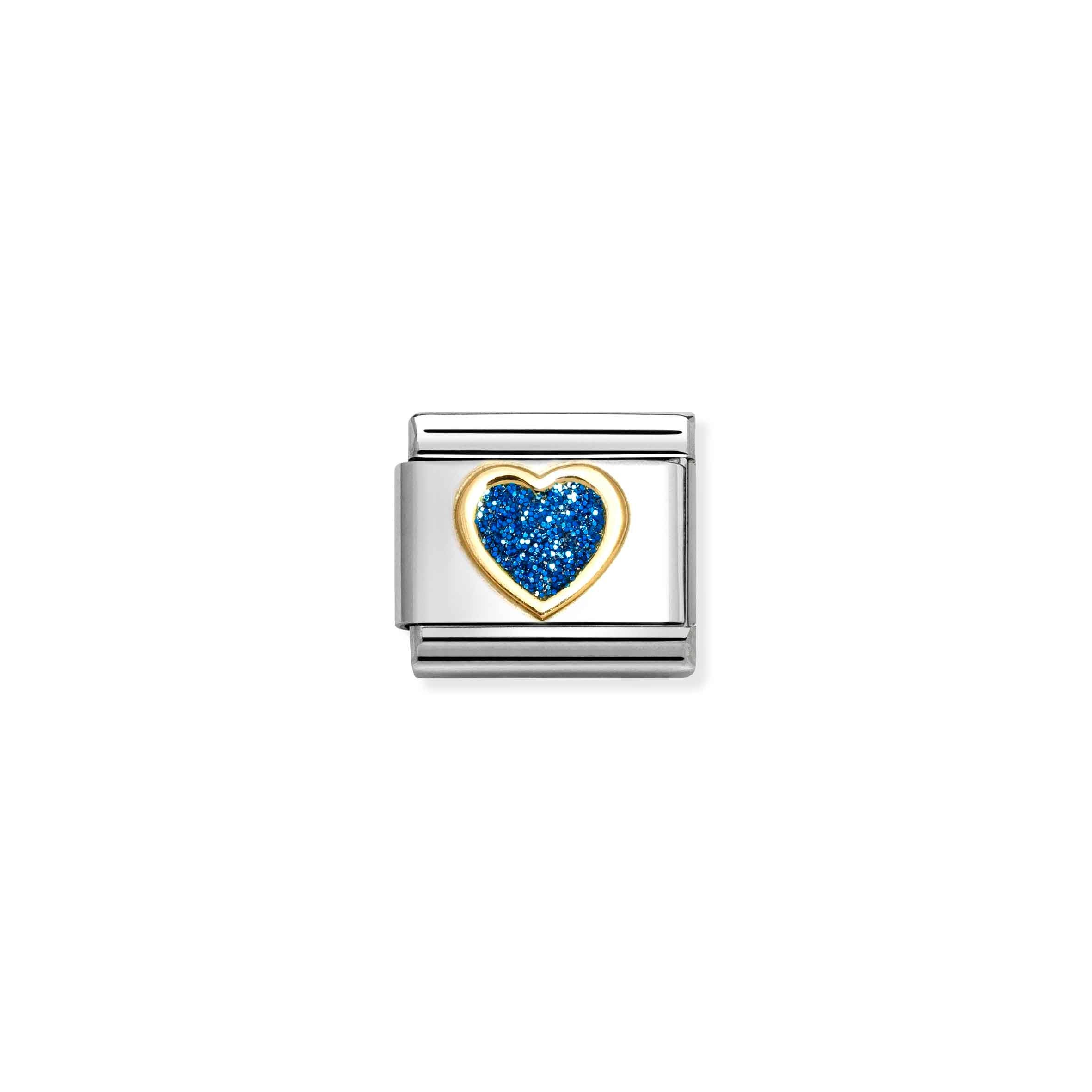 Nomination Composable Classic Blue Heart Glitter Charm - Stainless Steel & 18k Gold with Enamel