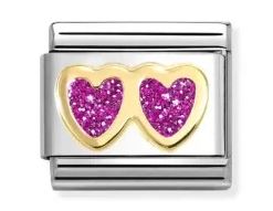 Nomination Composable Classic Fuchsia Double Heart Glitter Charm