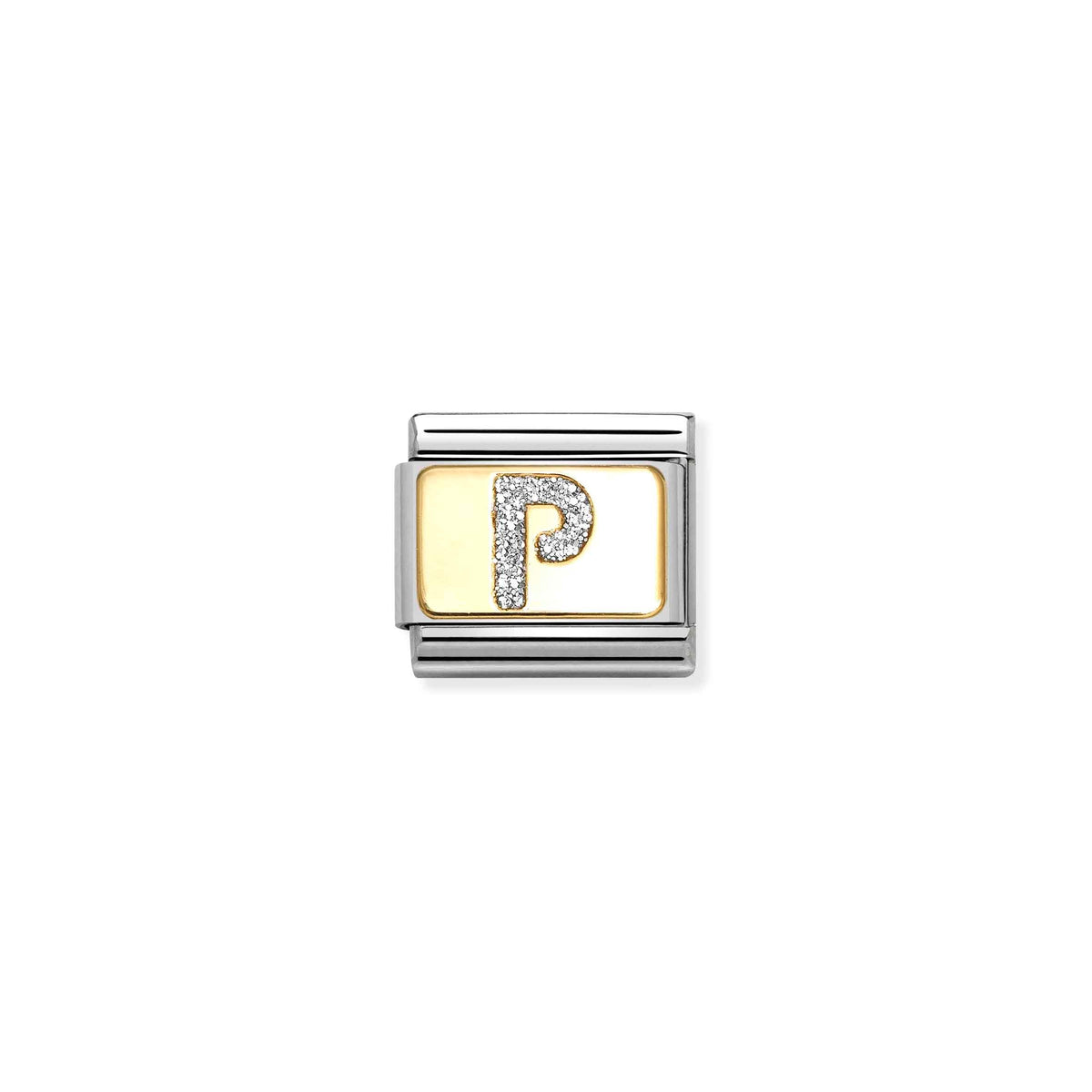 Nomination Composable Classic Glitter Letter P Charm - Stainless Steel & Yellow Gold with Enamel