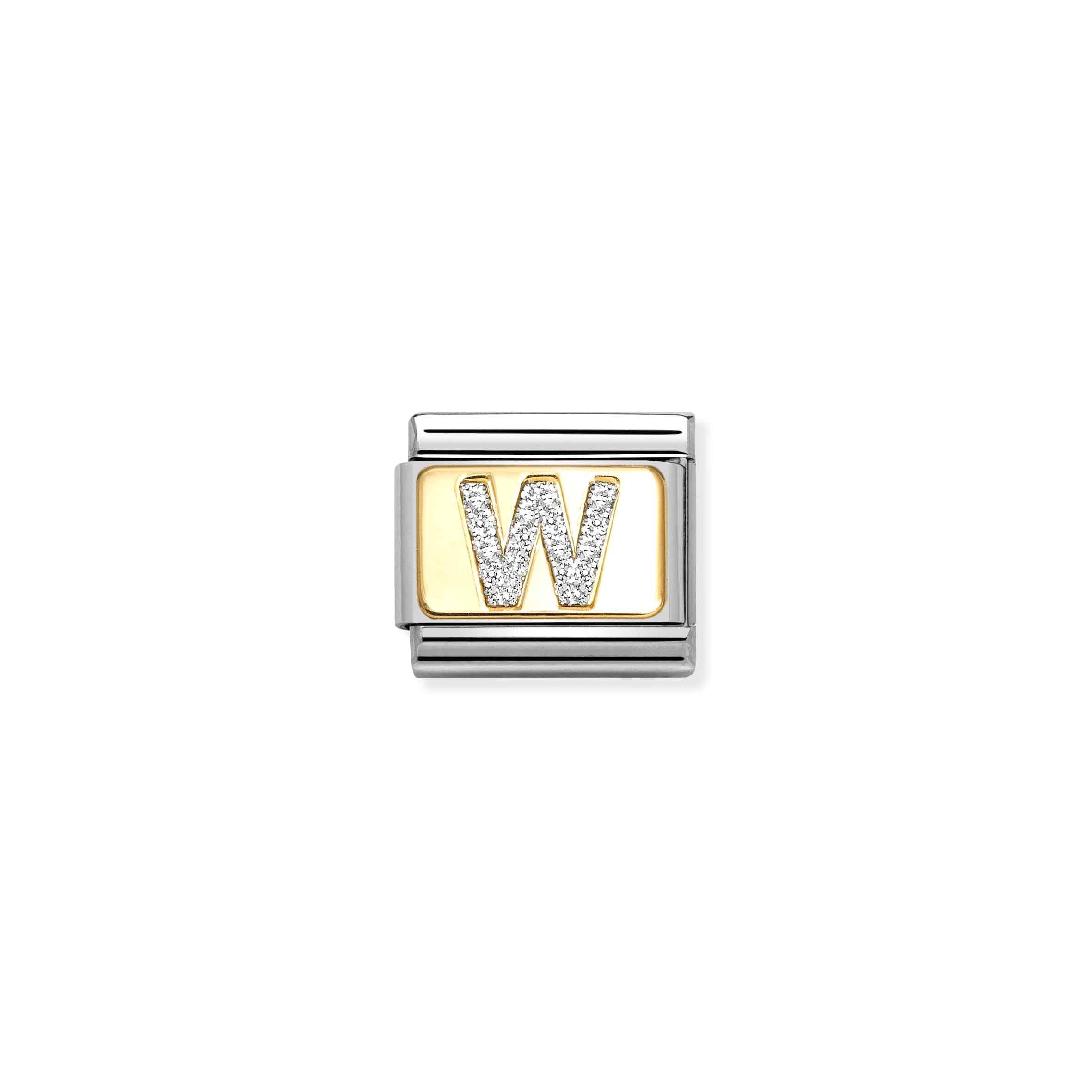 Nomination Composable Classic Glitter Letter W Charm - Stainless Steel & Yellow Gold with Glitter Enamel