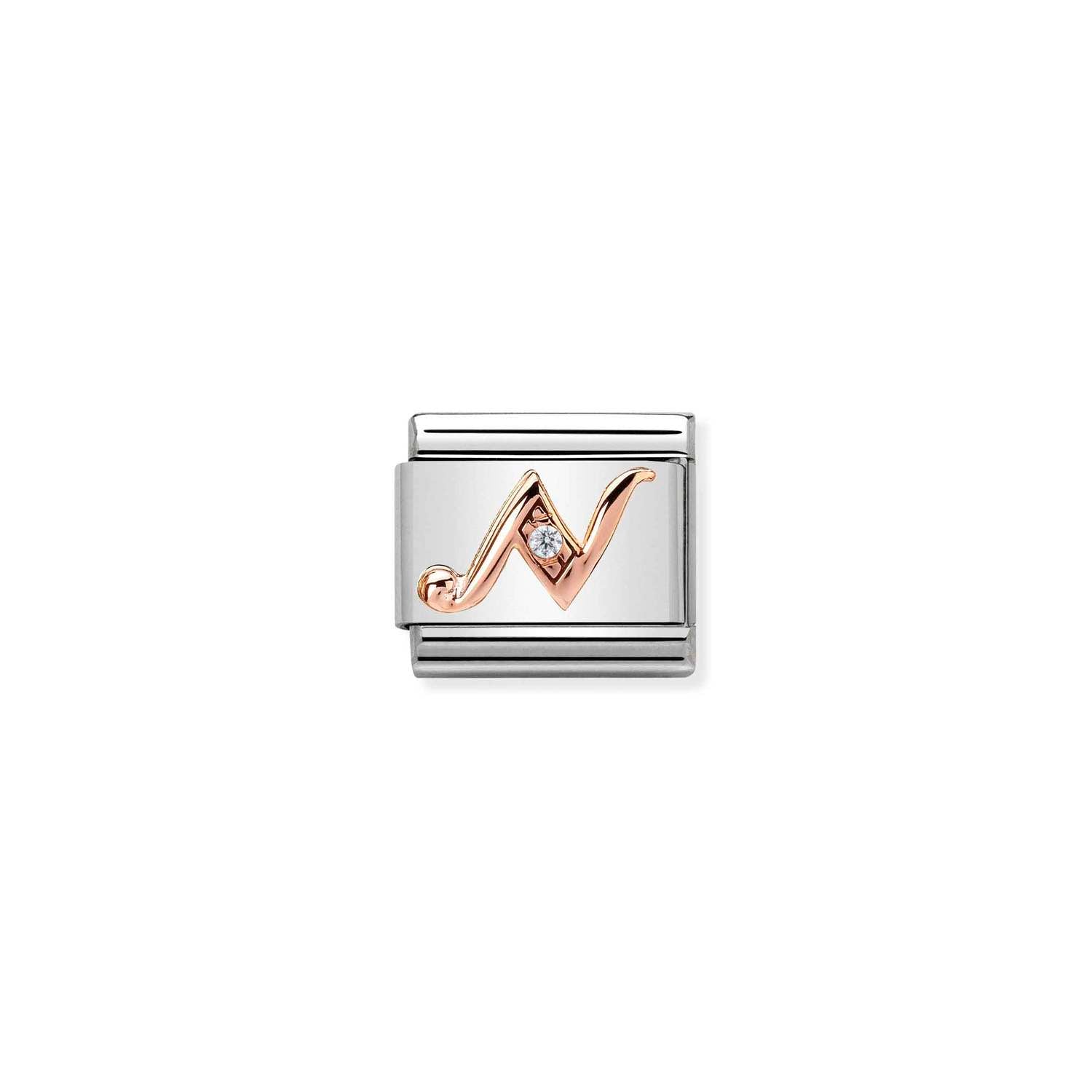 Nomination Composable Classic Letter N Charm - Stainless Steel & Rose Gold with Cubic Zirconia